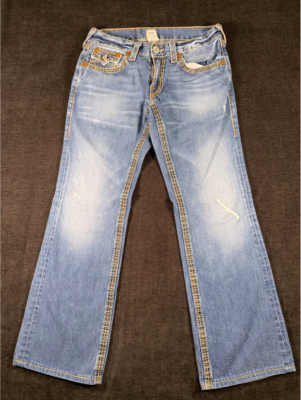 True Religion Women's Light Blue Distressed Bootcut Jeans Size 32x33